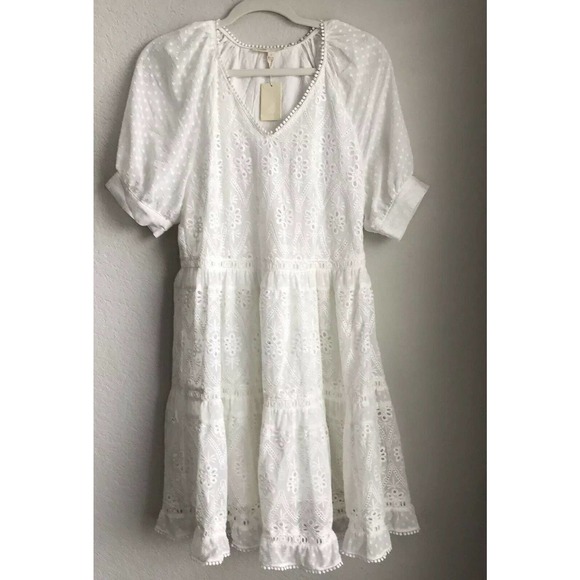 Maje Revery White Lace V Neck Collar Dress Size 3 - Picture 6 of 12
